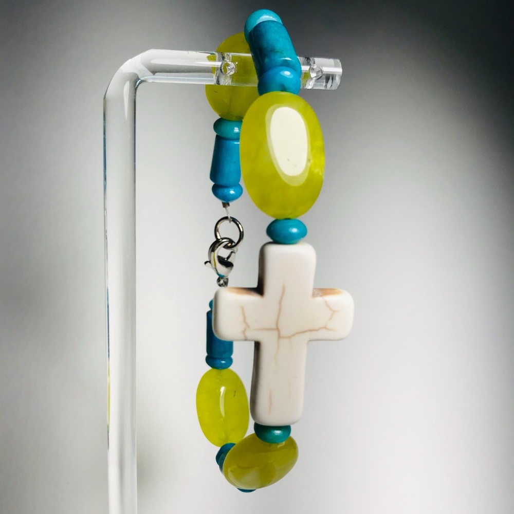 Lemon Jade and Azur Chryscola, White Turquoise Cross Bracelet